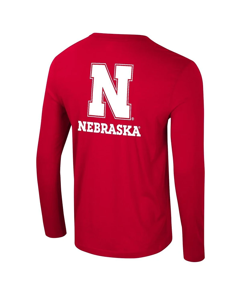 Colosseum Men's Scarlet Nebraska Huskers Logo Lockup 3-Hit Active Blend Long Sleeve T-Shirt
