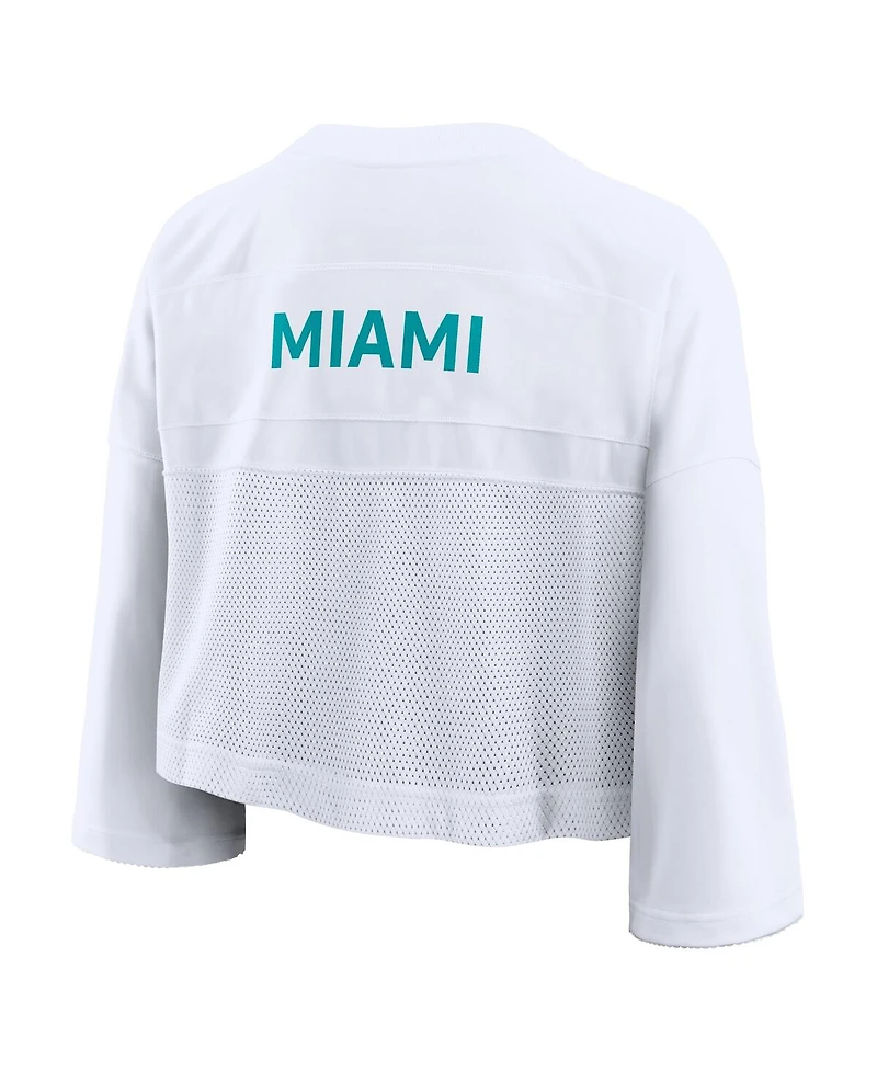 Nike Women's White Miami Dolphins Primetime Cropped Mesh Dri-fit Fashion Jersey