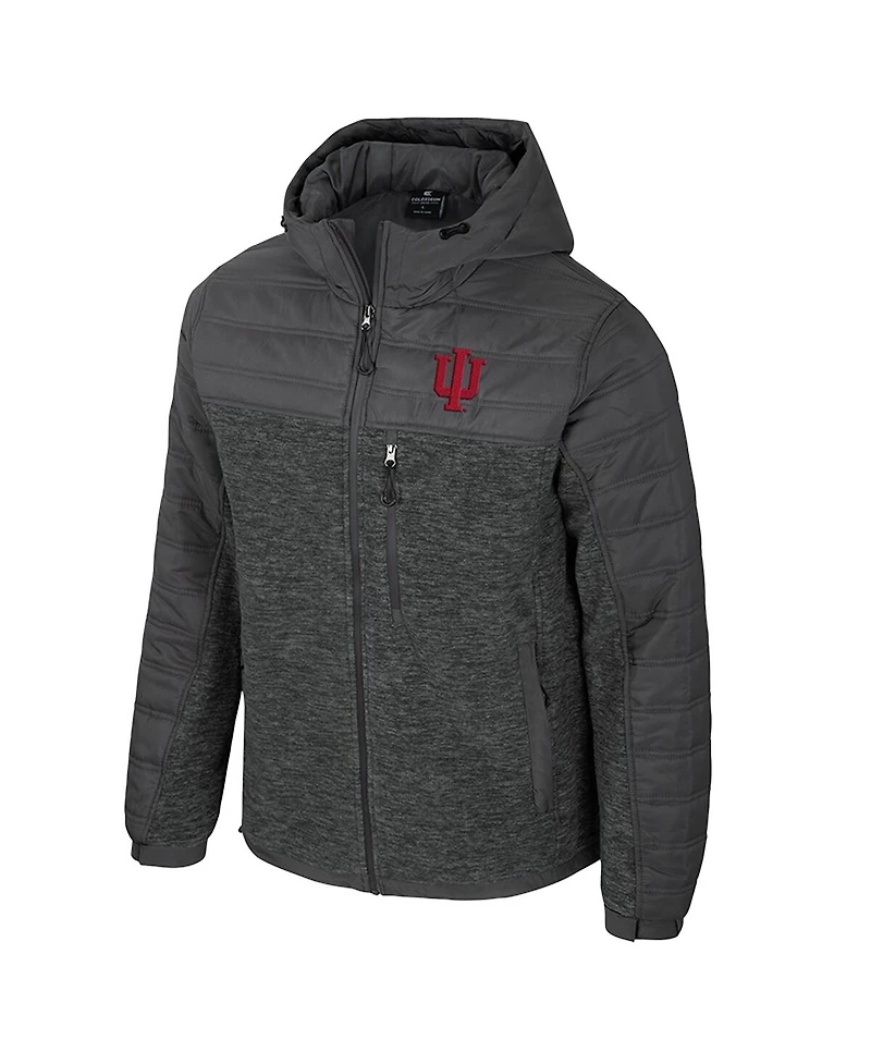 Colosseum Men's Charcoal Indiana Hoosiers Nightman Full-Zip Hoodie Puffer Jacket
