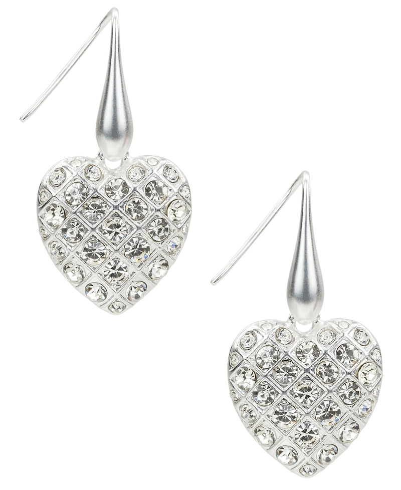 Patricia Nash Glass Stone Worn Silver-Tone Heart Drop Earrings