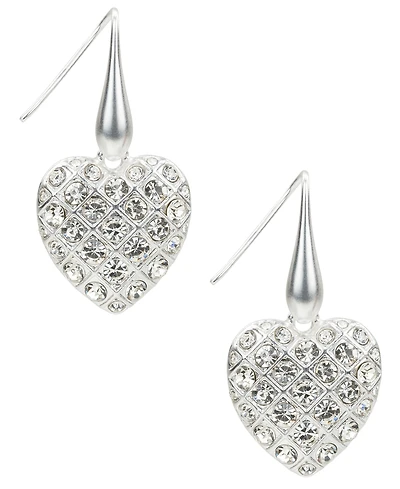 Patricia Nash Glass Stone Worn Silver-Tone Heart Drop Earrings
