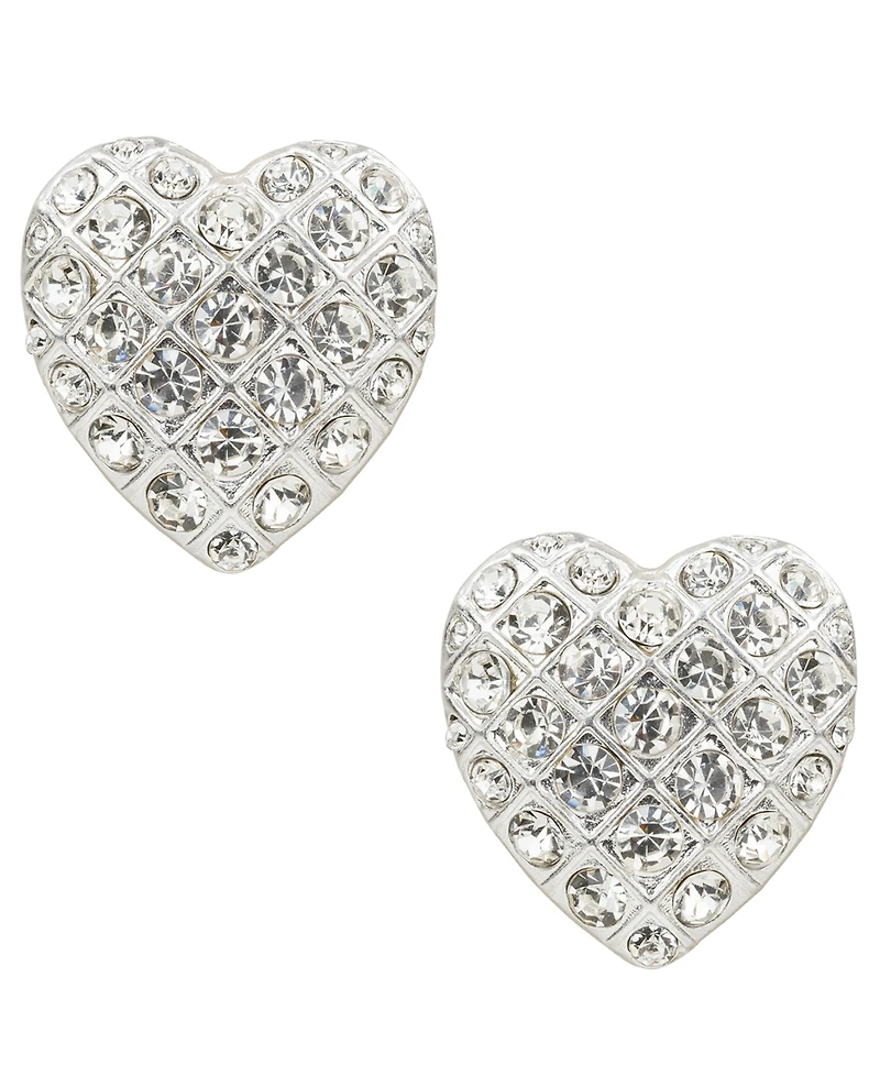 Patricia Nash Glass Stone Worn Silver-Tone Heart Button Post Earrings