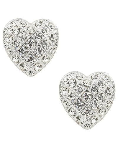 Patricia Nash Glass Stone Worn Silver-Tone Heart Button Post Earrings