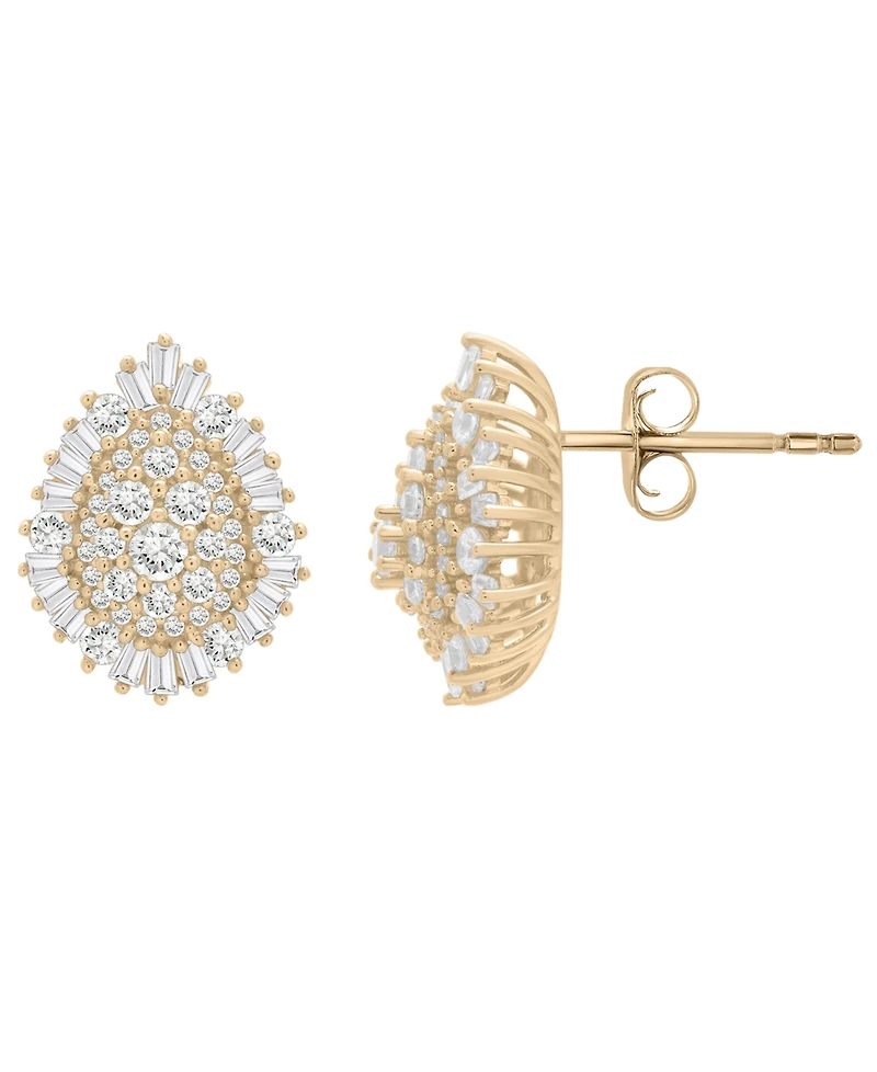 Wrapped in Love Diamond Round (0.77 ct. t.w.) and Baguette (0.23 ct. t.w.) Cluster Earrings in 14K Yellow Gold