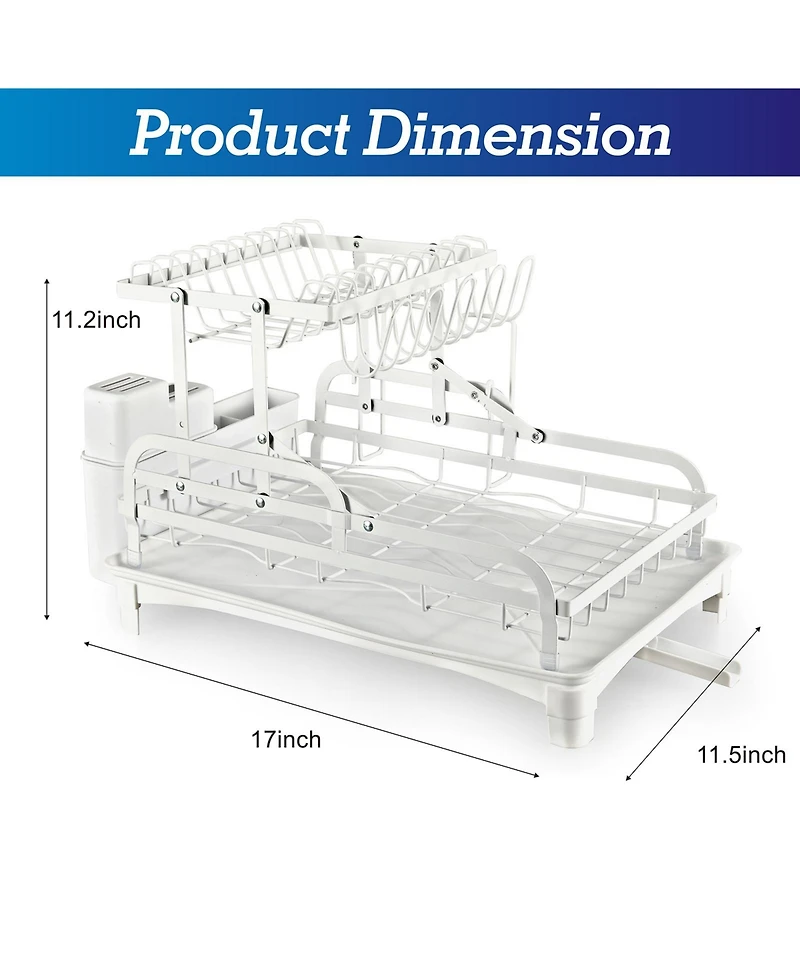 Skonyon 2-Tier Detachable Stainless Steel Dish Drying Rack with Cutlery Box and Cup Holder