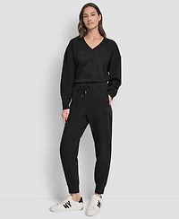 Dkny Women's Stacked Mini Rhinestone Logo Relaxed Cuff Jogger