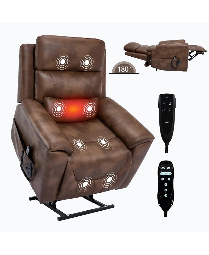 Boyel Living Faux Leather Dual Motor Infinite Position Up to 350 Lbs Power Lift Recliner Chair with 8-Point Vibration Massage and Lumbar
