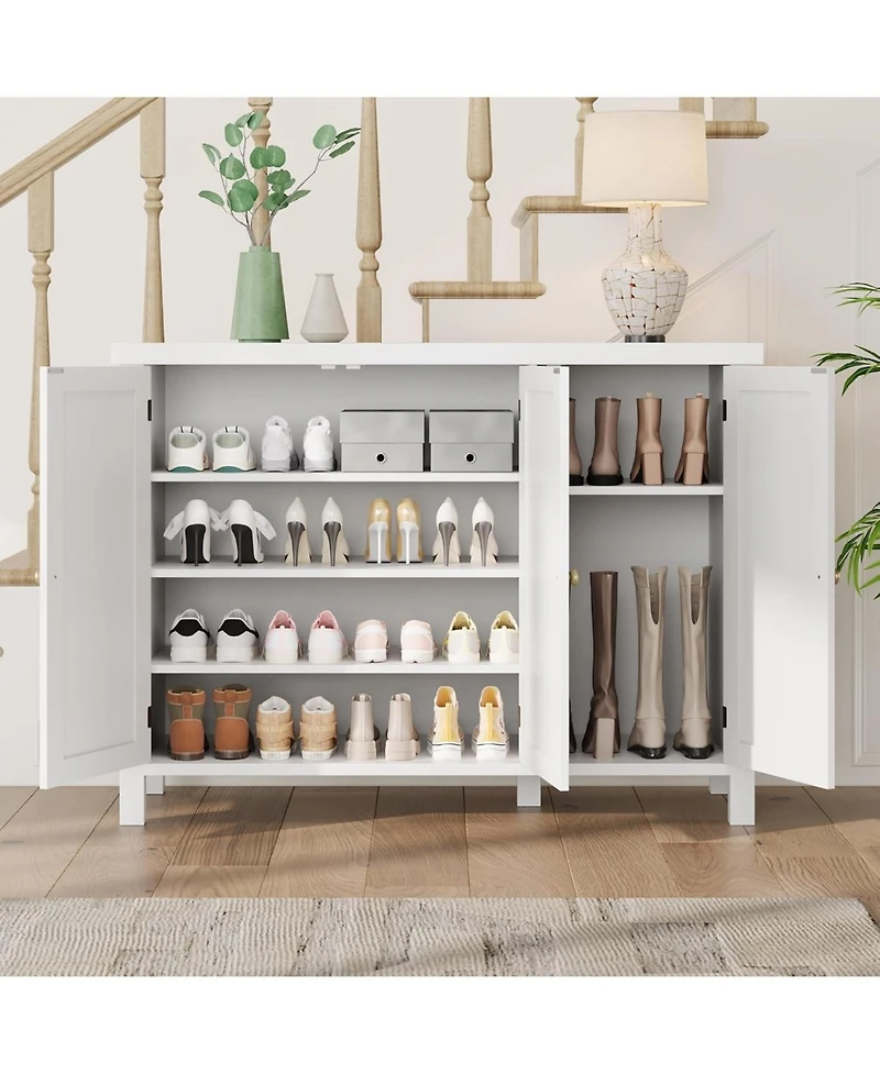 Shoe Cabinet with Doors, Farmhouse 35'' Shoe Storage Cabinet,4-Tier Entryway Shoe Storage, Large Shoe Organizer Cabinet for Living Room Hallway,White