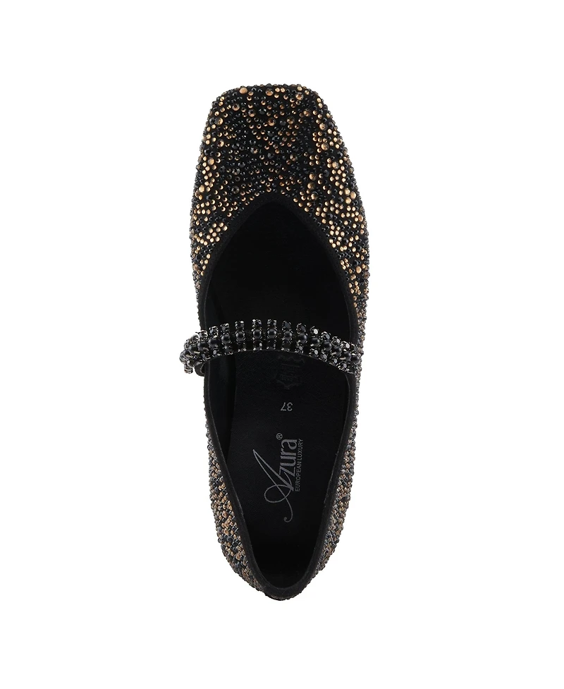 Azura Women's Kailyn Jeweled Slip-On Flats with Crystal-Encrusted Upper, Stretch Strap Pearls, Cushioned Insole, and Slip-Resistant Rubber Outsol