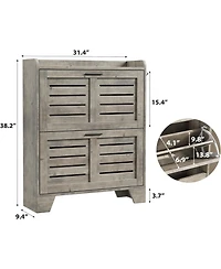 Shoe Storage Cabinet with 2 Flip Drawers, Narrow Shoe Cabinet for Entryway, Freestanding Hidden Slim Shoe Organizer Cabinet with Hooks, Gray