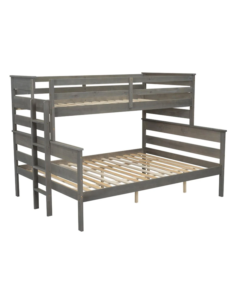 Wood Twin over Full Bunk Bed with Ladder