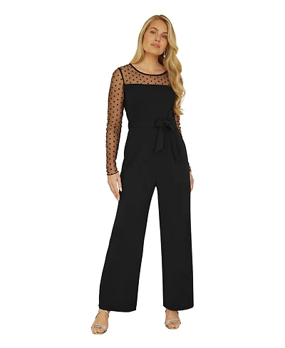 Yumi Women's Black Spot Mesh Stretch Jumpsuit