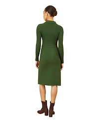 Yumi Women's Belted Rib Knit Midi Dress With Pockets