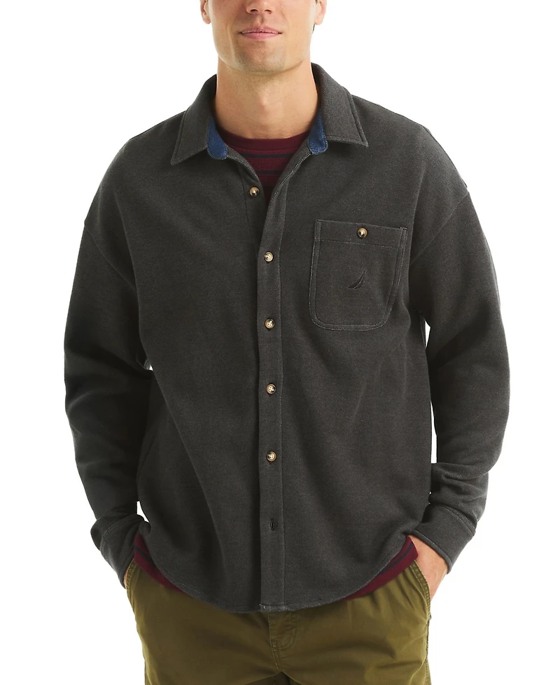 Nautica Men's Pique Double Knit Long Sleeves Shirt