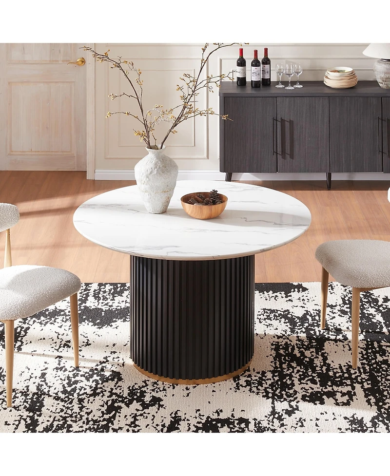 Morden Fort Modern Faux Marble Dining Set With 47" Round Table And 2 Boucle Armchairs for Dining Room Kitchen