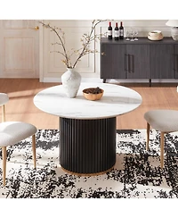 Morden Fort Modern Faux Marble Dining Set With 47" Round Table And 2 Boucle Armchairs for Dining Room Kitchen