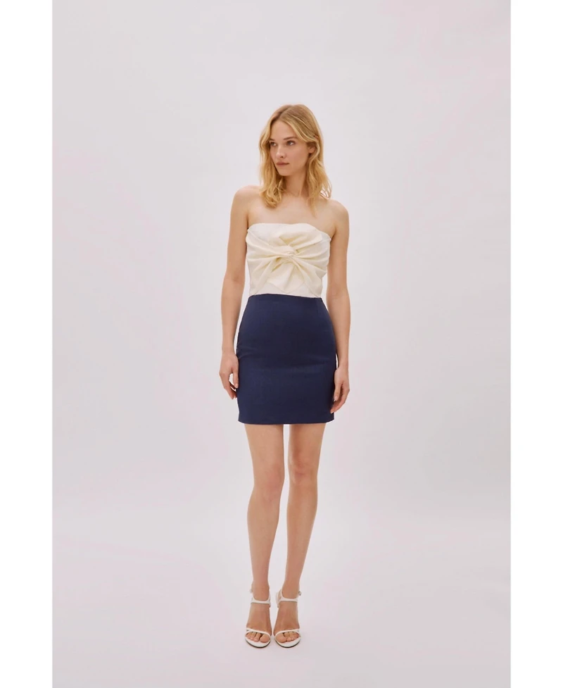 Labeca London Us Women's Hazel Two Toned Linen Twist Mini Dress - S / Multicolor