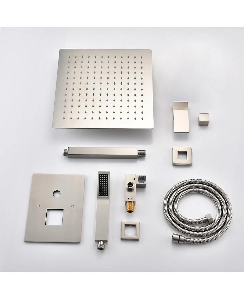Rainsken Ceiling Mounted Shower System Combo Set with Handheld and 10"Shower head, Brushed Nickel