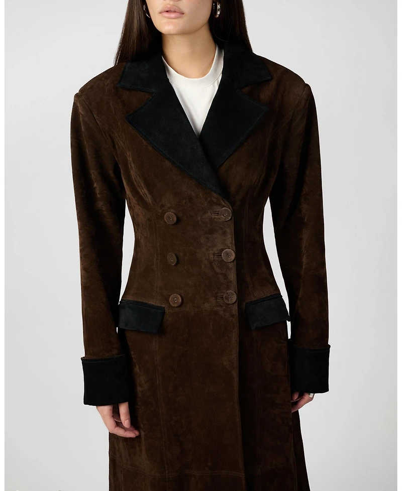 WeWoreWhat Women's Premium Double Breasted Suede Coat