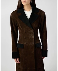 WeWoreWhat Women's Premium Double Breasted Suede Coat
