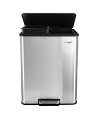 Elama 60 Liter 2 Compartment Large 8 Gallon Split Stainless Steel Step Trash Bin with Slow Close Mechanism