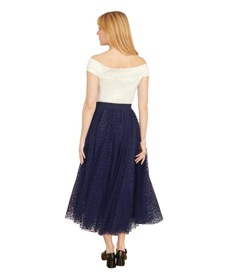 Yumi Women's Mesh Heart Print Tulle Skirt