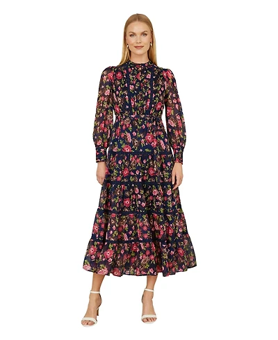 Yumi Blossom Print Lace Trim Maxi Dress