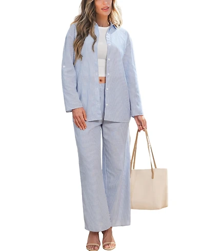 Cupshe Women's Striped Button Down Matching Set