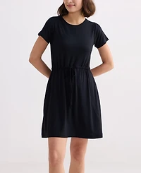 Reistor Women's Drawstring Short T-shirt Dress Black
