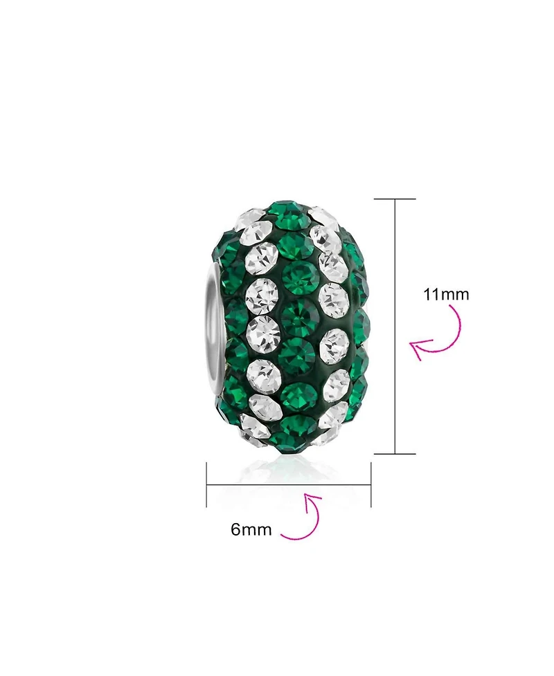 Bling Jewelry Set of 2 Green White Striped Crystal Bead Charm for European Bracelet Sterling Silver Core