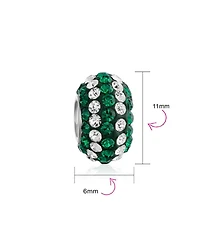 Bling Jewelry Set of 2 Green White Striped Crystal Bead Charm for European Bracelet Sterling Silver Core