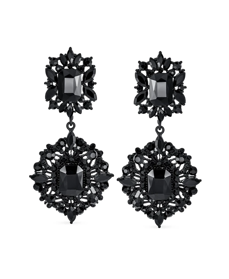 Bling Jewelry Set of 2 Big Crystal Art Deco Purple and Black Dangle Earrings Black Plated