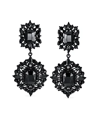 Bling Jewelry Set of 2 Big Crystal Art Deco Purple and Black Dangle Earrings Black Plated