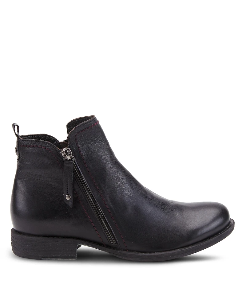 Spring Step Oziel Leather Bootie with Decorative Zipper and Chunky Sculpted Heel