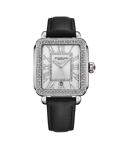 Elegant Women s Rectangular 35×47mm Dress Watch – Model 4060L.1, Silver Case, Black Leather Strap, Crystal Bezel