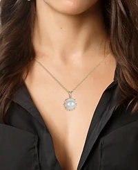 Macy's Cultured Freshwater Pearl (9.5-10mm) and Lab Created White Sapphire Pendant Necklace (0.08 ct. t.w.) in Sterling Silver with 14k Gold Plating