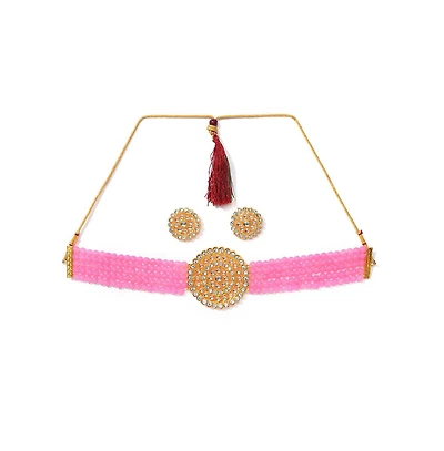 Sohi Women's Gold Plated Kundan Beaded Jewellery Set