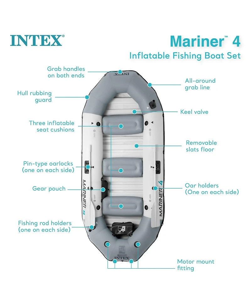 Intex Mariner 4-Person Inflatable River Lake Dinghy Boat with Pump and Oars Set