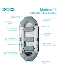 Intex Mariner 4-Person Inflatable River Lake Dinghy Boat with Pump and Oars Set