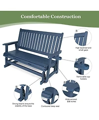 Hips Patio Glider with Cup Holders, Durable Poly Lumber Material, High Backrest and Deep Contoured Seat, Heavy Duty 900 Lb, for Outdoor, Porch, Patio