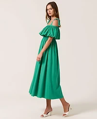 Modenaire Women's Off-Shoulder Ruffle Cotton Midi Dress