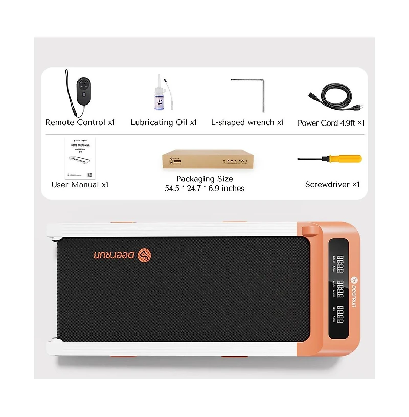 DeerRun Z10 12% Auto Incline Smart Walking Pad Treadmill with remote control-Orange