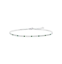 Sterling Silver, Round Cz Tennis Anklet - Emerald