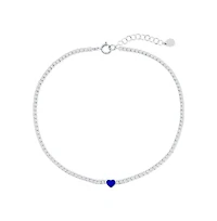 Sterling Silver, Enamel Heart, Cz Tennis Anklet