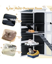 Aecojoy Large 4 Tiers Catio Outdoor Cat Enclosure with Weatherproof Roof