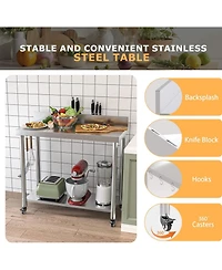 Aecojoy Stainless Steel Table with Backsplash 48"x18" Prep Tables for Commercial Kitchen