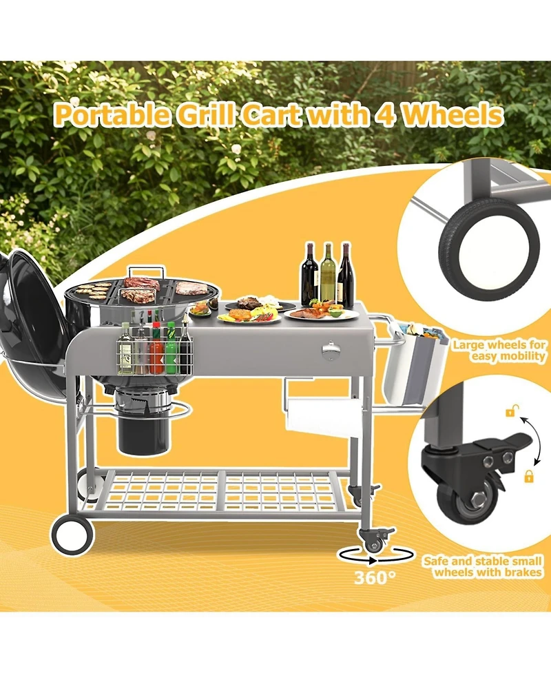 Aecojoy Grill Table for Weber 18" & 22" Original Kettle, Outdoor Grill Cart with Wheels