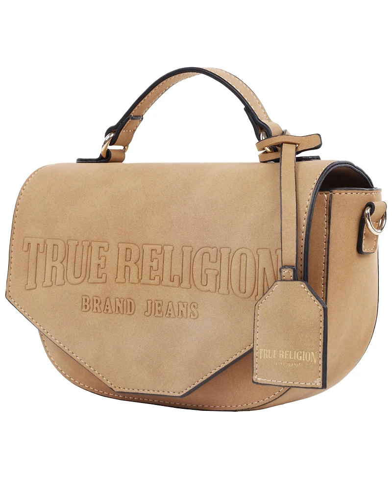 True Religion Trapunto Logo Suede Flap Crossbody