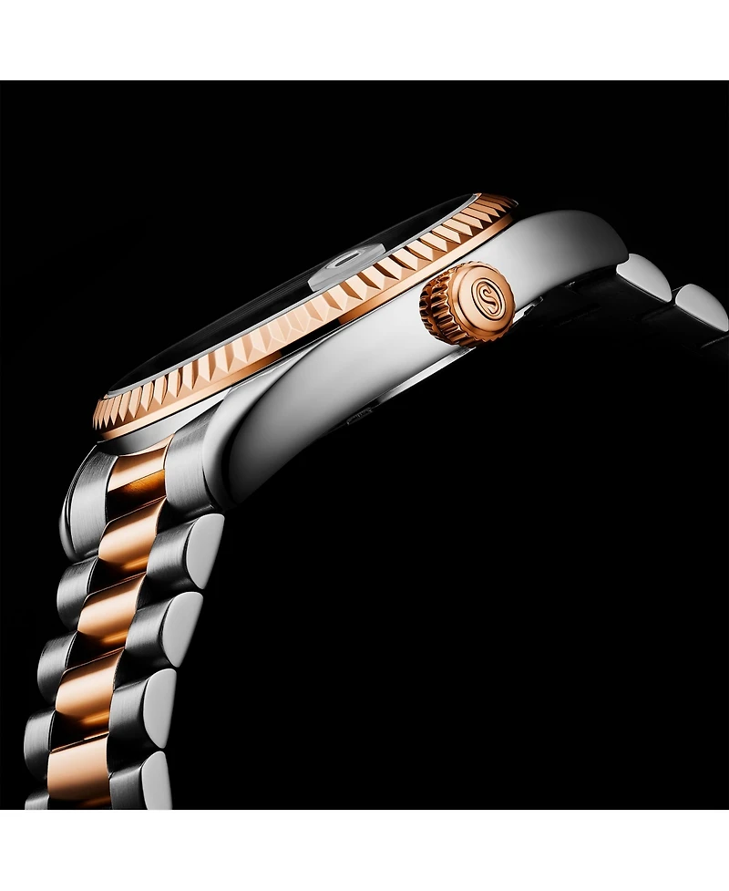 Stuhrling Statesman 4070 Men s Watch – Two-Tone Bracelet, White Dial, Day-Date Quartz, 42mm Fluted Bezel