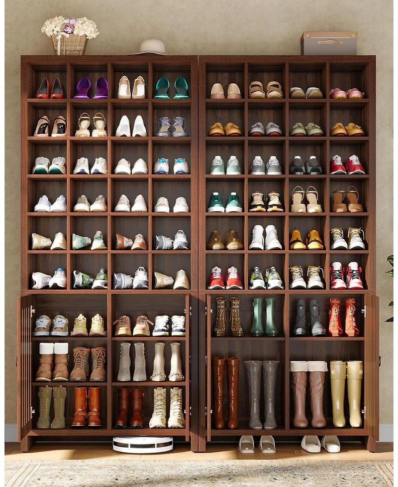 Tribesigns Tall Shoe Storage Cabinet with Doors, Farmhouse Wooden Shoe Rack with 24 Cubbies & 3 Hidden Shelves